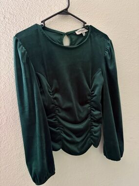 Tempted Deep Emerald Velvet Ruched Long-Sleeve Top